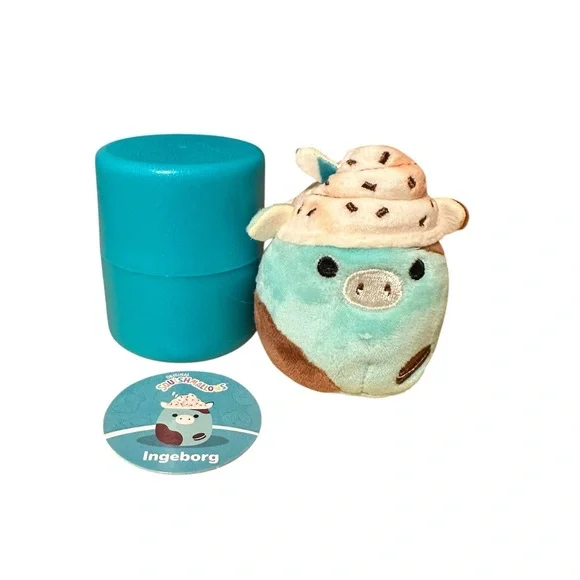 Squishmallows Micromallow 2.5” Ingeborg the Mint Cookie Latte Cow Mini Plush - Picture 2 of 3